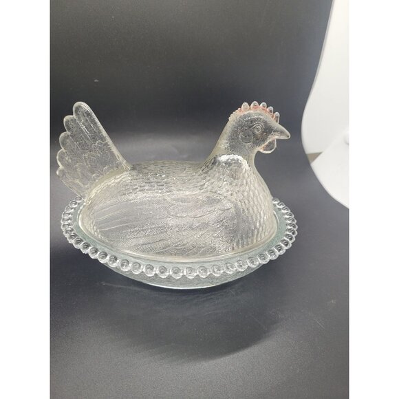 VTG Indiana Glass Hen Chicken On Nest Covered Dish Candy Retro Kitsch Cottage - Picture 6 of 6